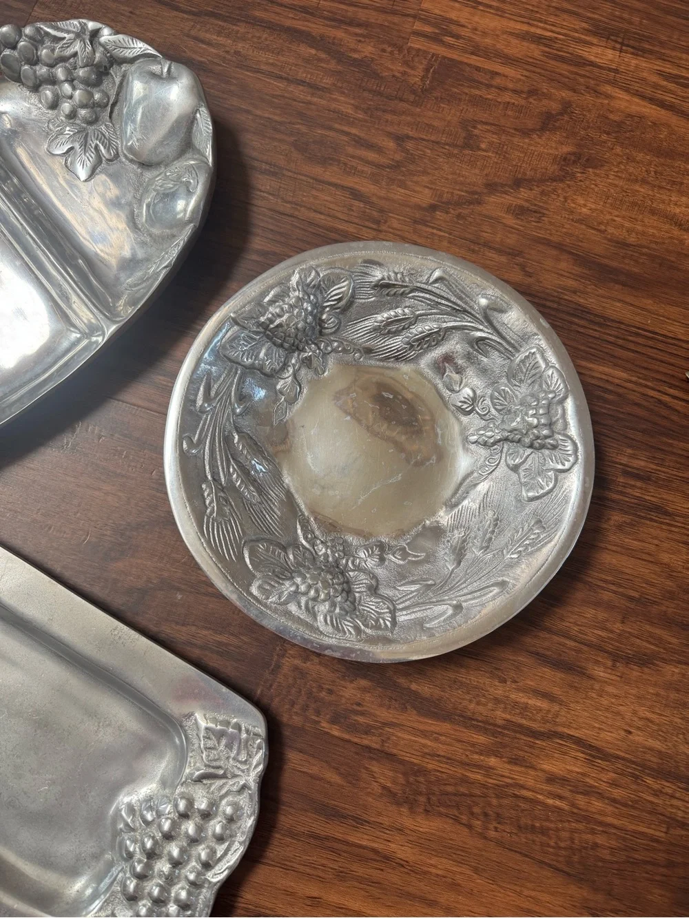Decorative Pewter-Style Serving Trio - Silver Appetizer Bowls and Divided Server